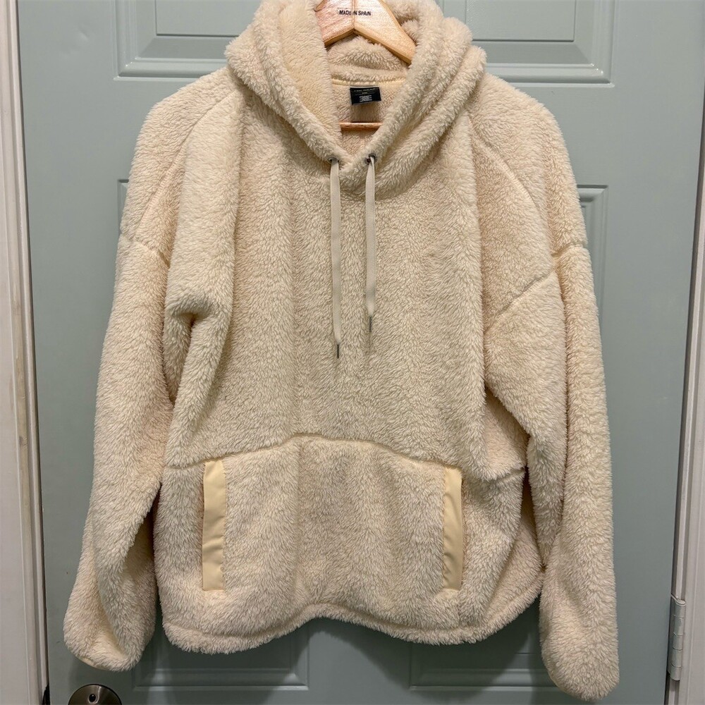 Tek Gear Hoodie Womens 2XL Ivory Sherpa Fleece Pullover Drawstring Pocket